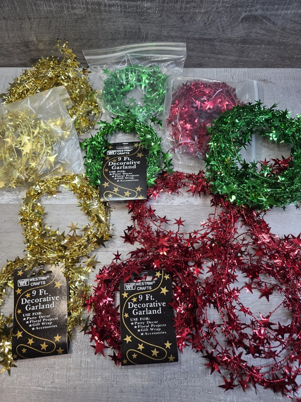 Christmas Star Garland Red Gold Green Tree Decoration Westrim Crafts Vtg 12 b224